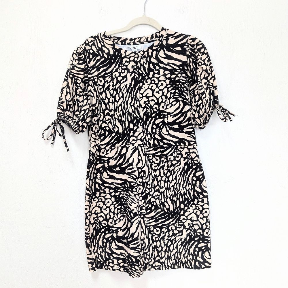 Topshop Women's Animal Print Sheath Dress Size 8 Puff Short Sleeve NWT